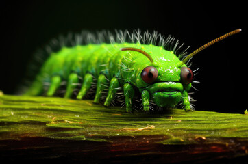 Macro photo of green caterpillar