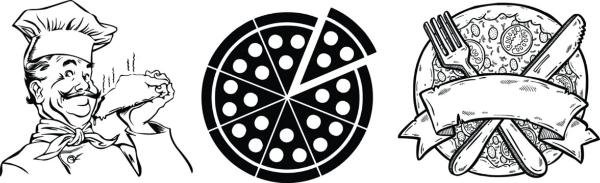 Pizza chef icons vector illustration