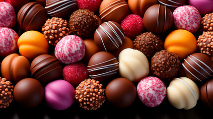 Fototapeta na wymiar Assorted chocolates, luxury chocolate bonbons,close up. Food Background.