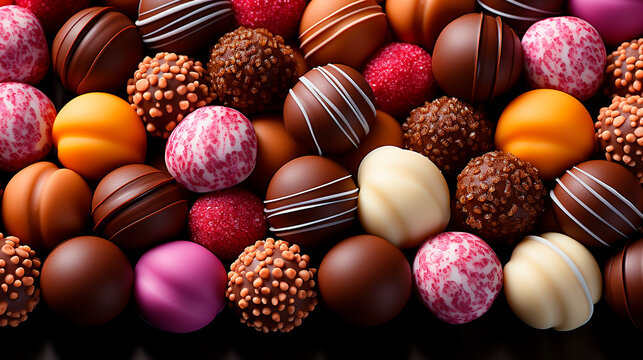 Assorted chocolates, luxury chocolate bonbons,close up. Food Background.