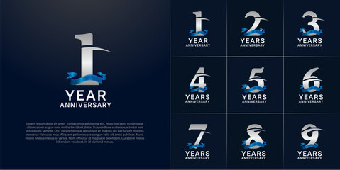 set of anniversary logo with silver number and blue ribbon can be use for celebration