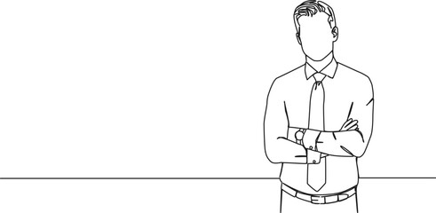 continuous single line drawing of businesman with his arms crossed, line art vector illustration © Christian Horz