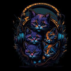 Abstract animal t-shirt print. Black background. Generative AI.