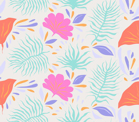 Abstract artistic cute botanical print. Hand drawn collage contemporary seamless pattern. vector illustration.