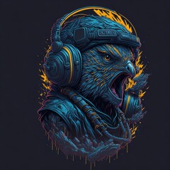 Abstract animal t-shirt print. Black background. Generative AI.