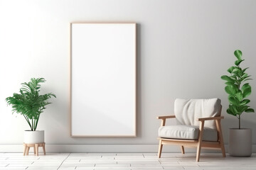 Mockup of empty vertical poster in beautiful modern room, Generative Ai