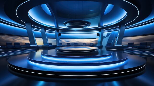 Abstract blue news studio background, seapunk style, high-key lighting