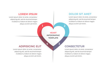 Infographic template with heart divided on four elements with place for your text, vector eps10 illustration