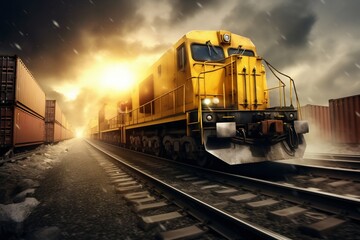Fototapeta na wymiar Freight Transportation Delivering Cargo Containers via Land Vehicle and Railroad Track. Generative ai