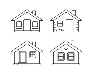 Four house line icons, vector eps10 illustration