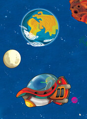 Obraz premium Cartoon funny colorful scene of cosmos galactic alien ufo isolated illustration for children