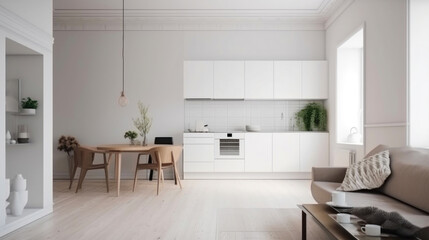 Fototapeta na wymiar Classic Scandinavian One-Room Apartment. Generative AI