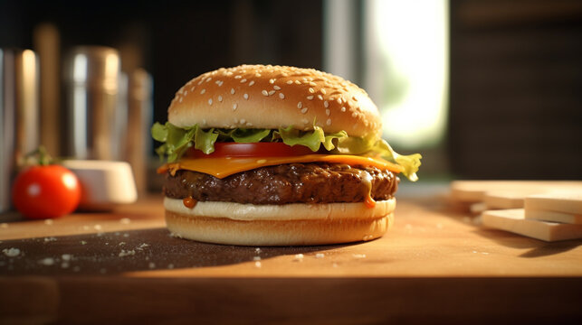 hamburger on black background HD 8K wallpaper Stock Photographic Image
