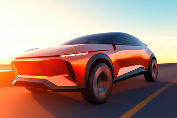 Obraz na płótnie Canvas Renewable Energy-Powered Vehicle Zooming on the Horizon. Generative AI
