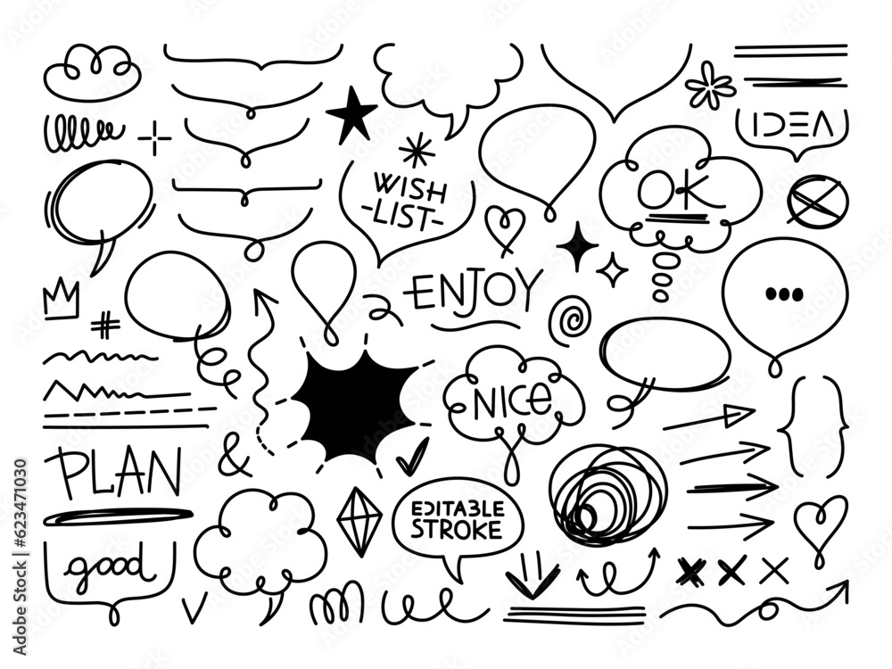 Aufkleber sketch element line set. abstract nature element decoration graphic icon set. sketch hand drawn line