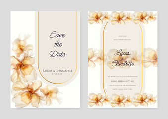 Wedding invitation template with floral and leaves decoration