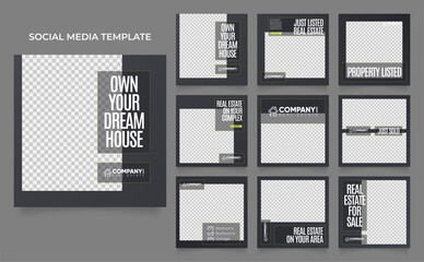 social media template banner house architecture service promotion. fully editable instagram and facebook square post frame puzzle organic sale poster