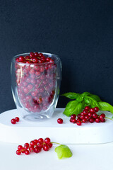  double glass with red currant berries, basil