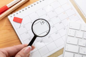 Planner Calendar and agenda reminders, work from home.  for plan daily meeting and note holiday trip in diary at office desk. 2023 calendar reminder concept.