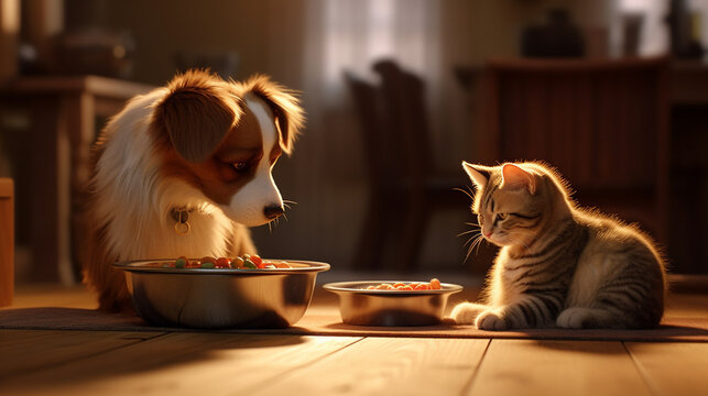 cat and dog HD 8K wallpaper Stock Photographic Image