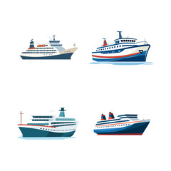 Set of vector illustration of cruise ship on white background © Ruqqq