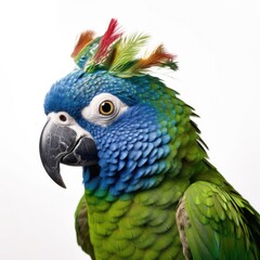 Blue-crowned parakeet bird isolated on white. Generative AI
