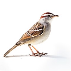 Fototapeta premium Chipping sparrow bird isolated on white. Generative AI