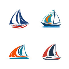 Set of vector illustration of classic yacht on white background