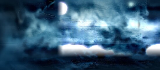 Blue Light Illuminating the Night: A Captivating View Through an Open Window, Generative AI
