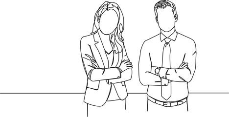 continuous single line drawing of business people, businesswoman and businessman line art vector illustration © Christian Horz