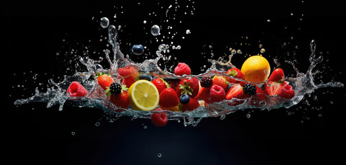 Fruits and Berries Dancing in Water: Capturing the Beauty of Falling Fresh Produce