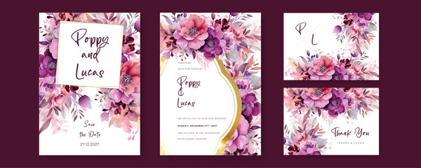 Luxury wedding invitation card background vector. Elegant watercolor floral leaf branch and gold line art texture template background. Design illustration for wedding and vip cover template, banner.