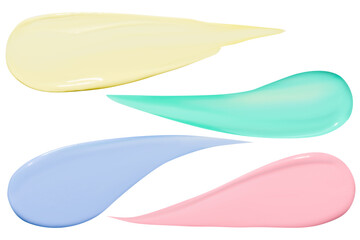 Pastel colored paint strokes of pink, yellow, blue, green. On a blank background. PNG