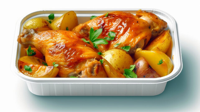 roasted chicken with potatoes HD 8K wallpaper Stock Photographic Image