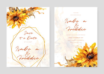 Fototapeta premium Elegant watercolor texture in pink flower, gold sparkle, gold border. Spring floral design illustration for wedding and cover template, banner, invite.