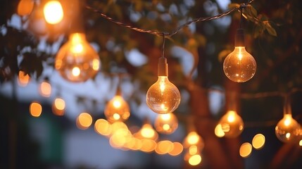 Decorative outdoor string lights hanging on electric