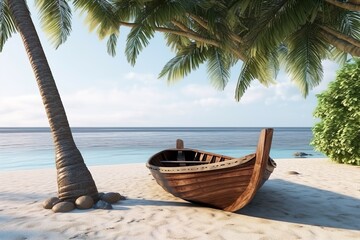 Fototapeta na wymiar beach with palm trees and boats