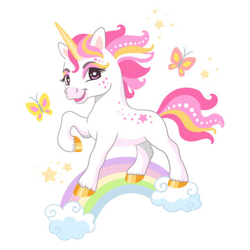 Cute cartoon character happy unicorn vector illustration 11