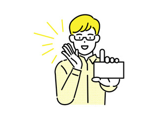 Man showing smartphone screen and promoting, marketing concept