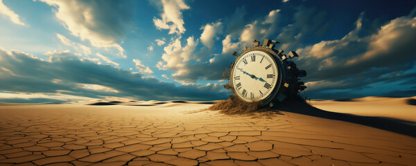 clock Face of an old clock in a desert, generative ai