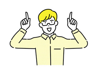 A man pointing a finger upward to explain