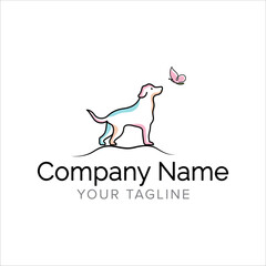 Dog line art logo design. Simple minimal animal logo illustration vector.