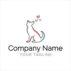 Dog line art logo design. Simple minimal animal logo illustration vector.