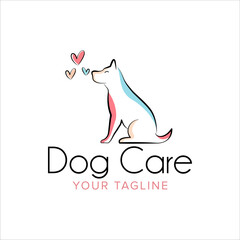 Dog line art logo design. Simple minimal animal logo illustration vector.
