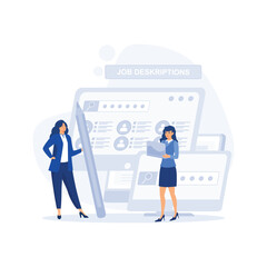 Recruitment Headhunting Concept, Applicants Searching Job Learning Offers in Internet Resource, flat vector modern illustration