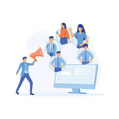 Refer A Friend Concept, Social media marketing, Man tell his friends about action and all benefited, flat vector modern illustration 