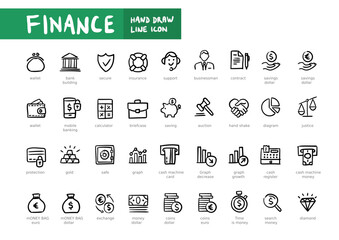 Finance hand writting line web icon set. Outline icons collection. Simple vector illustration. Finance, money, payment.