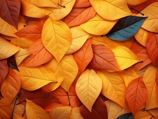 Fototapeta premium Amazing colorful autumn leaves background close up. Ai generation