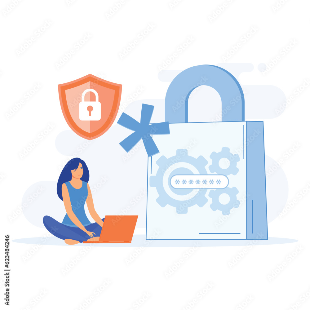 Poster cyber security concept, . data security, protected access control, privacy data protection, flat vec