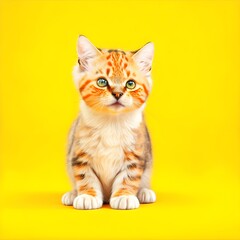Fototapeta na wymiar Cute cat on yellow background